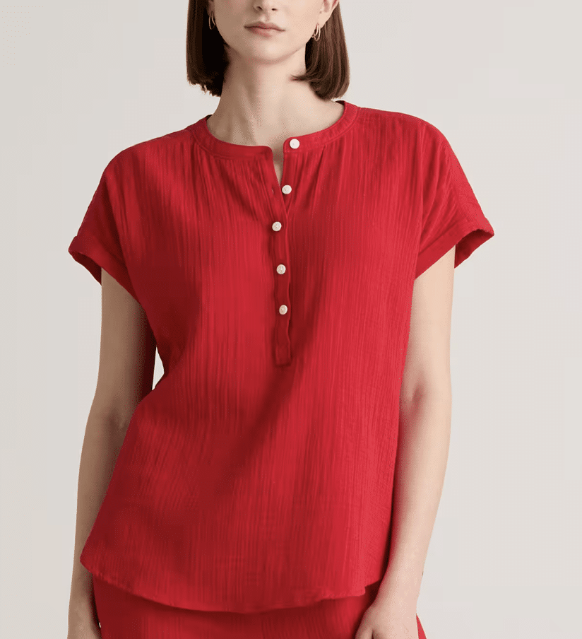 The Best Quince Tops and Blouses for Summer red collarless 50 is not old fashion blog